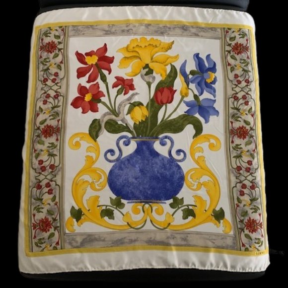 Vintage LOEWE Flower Urn Silk Scarf Unworn 80s - Picture 1 of 7